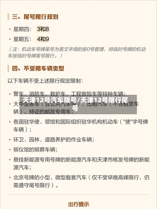 天津12号汽车限号/天津12号限行尾号