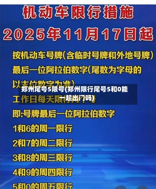郑州尾号5限号(郑州限行尾号5和0能一起出门吗)